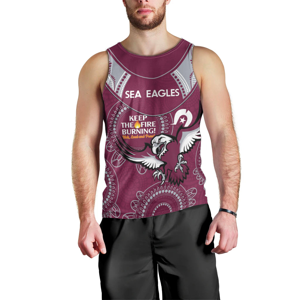 Custom NRL Sea Eagles NAIDOC Week Men Tank Top Keep The Fire Burning Indigenous Art