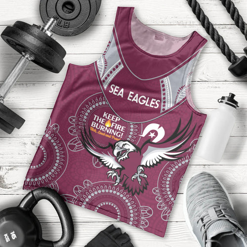 Custom NRL Sea Eagles NAIDOC Week Men Tank Top Keep The Fire Burning Indigenous Art