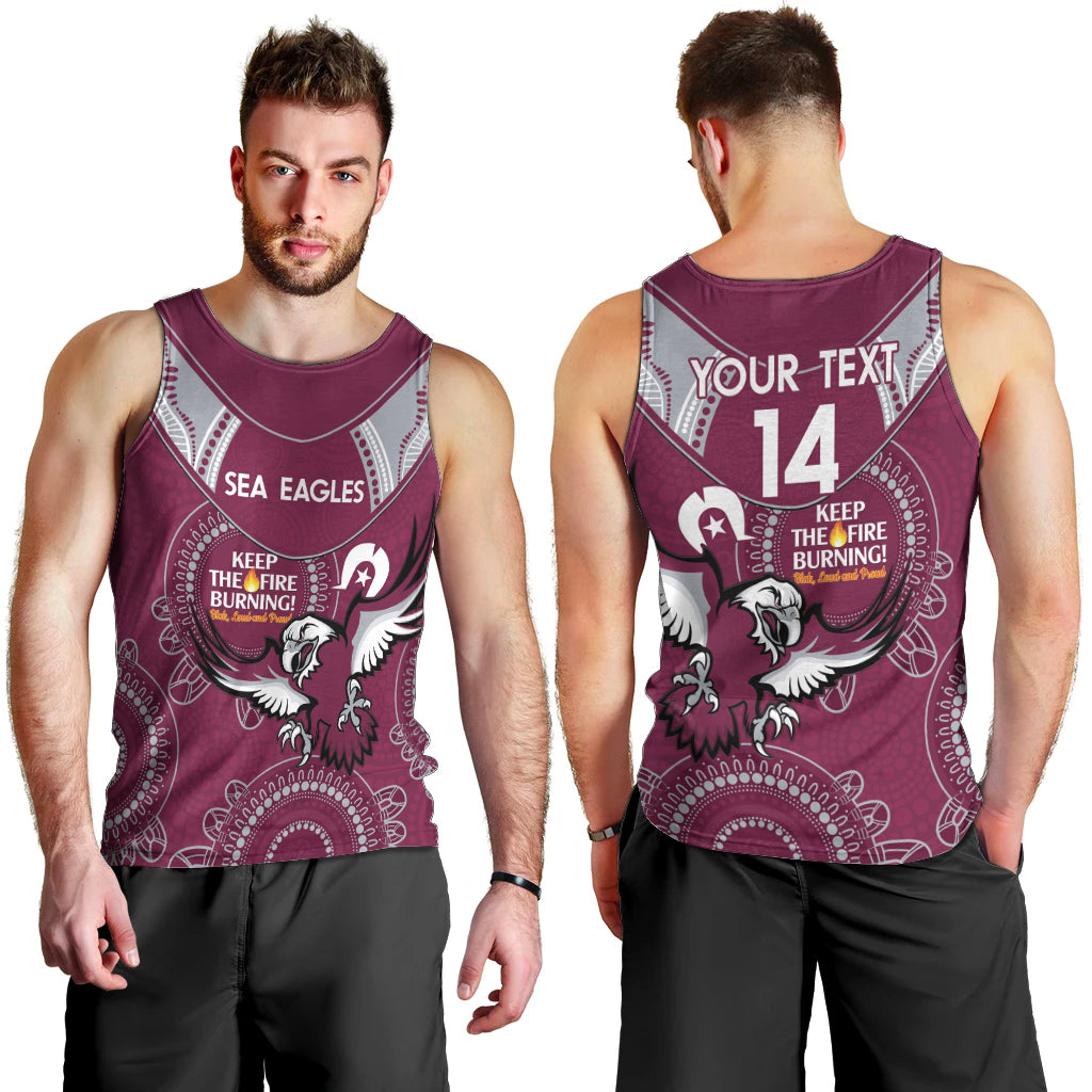 Custom NRL Sea Eagles NAIDOC Week Men Tank Top Keep The Fire Burning Indigenous Art