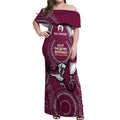 Custom NRL Sea Eagles NAIDOC Week Off Shoulder Maxi Dress Keep The Fire Burning Indigenous Art