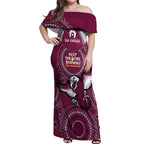 Custom NRL Sea Eagles NAIDOC Week Off Shoulder Maxi Dress Keep The Fire Burning Indigenous Art