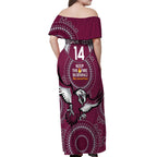 Custom NRL Sea Eagles NAIDOC Week Off Shoulder Maxi Dress Keep The Fire Burning Indigenous Art