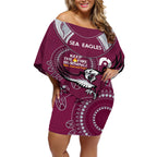 Custom NRL Sea Eagles NAIDOC Week Off Shoulder Short Dress Keep The Fire Burning Indigenous Art