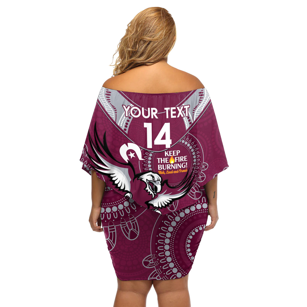 Custom NRL Sea Eagles NAIDOC Week Off Shoulder Short Dress Keep The Fire Burning Indigenous Art