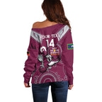 Custom NRL Sea Eagles NAIDOC Week Off Shoulder Sweater Keep The Fire Burning Indigenous Art