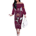 Custom NRL Sea Eagles NAIDOC Week Off The Shoulder Long Sleeve Dress Keep The Fire Burning Indigenous Art