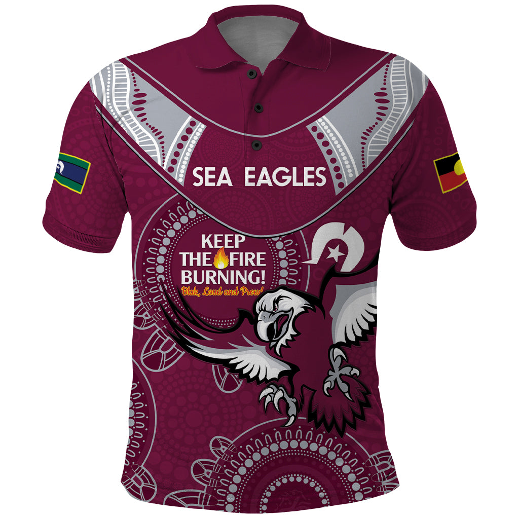 Custom NRL Sea Eagles NAIDOC Week Polo Shirt Keep The Fire Burning Indigenous Art