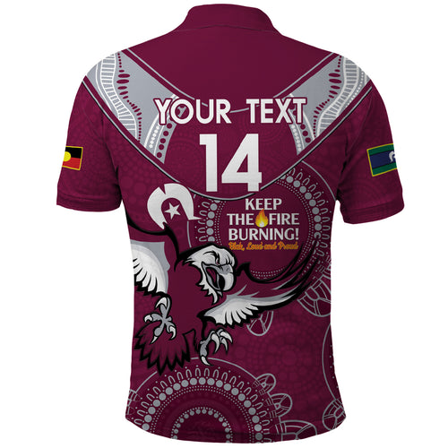Custom NRL Sea Eagles NAIDOC Week Polo Shirt Keep The Fire Burning Indigenous Art