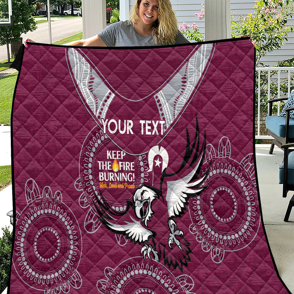 Custom NRL Sea Eagles NAIDOC Week Quilt Keep The Fire Burning Indigenous Art