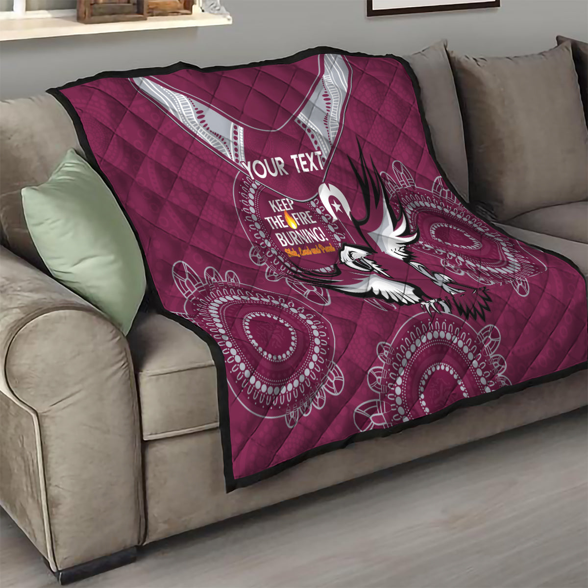 Custom NRL Sea Eagles NAIDOC Week Quilt Keep The Fire Burning Indigenous Art