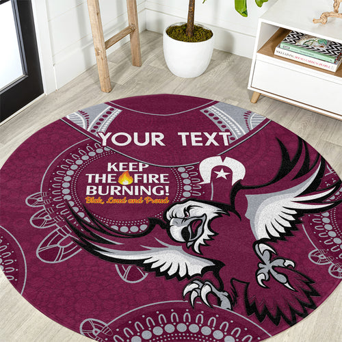 Custom NRL Sea Eagles NAIDOC Week Round Carpet Keep The Fire Burning Indigenous Art