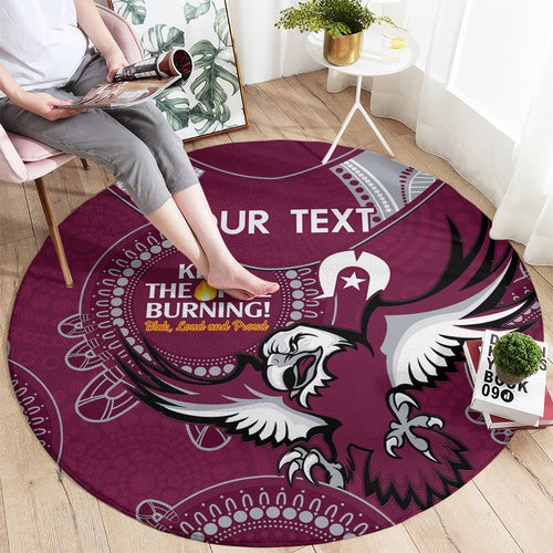 Custom NRL Sea Eagles NAIDOC Week Round Carpet Keep The Fire Burning Indigenous Art