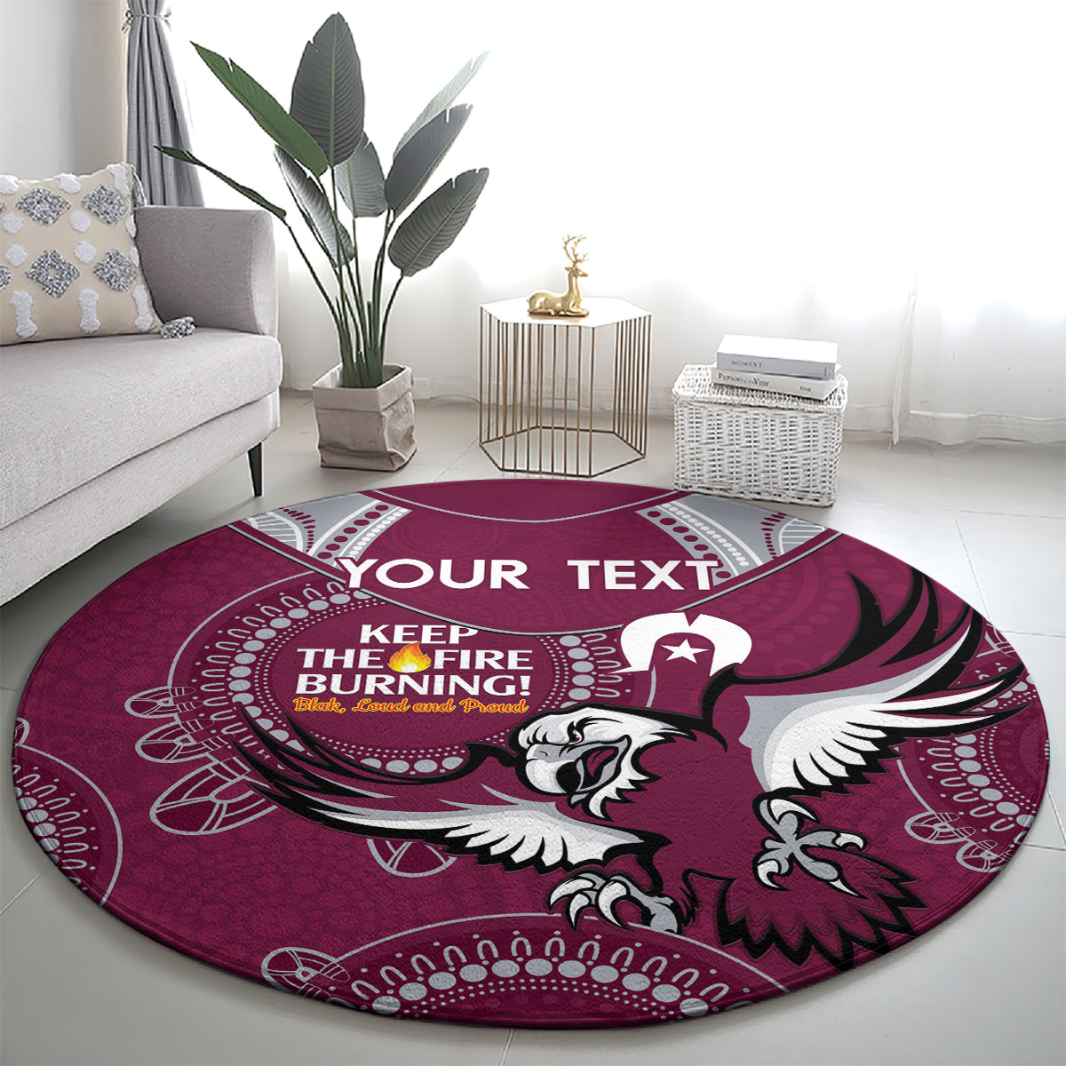 Custom NRL Sea Eagles NAIDOC Week Round Carpet Keep The Fire Burning Indigenous Art