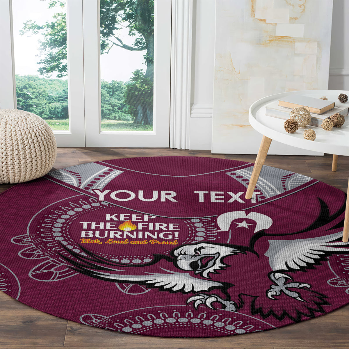 Custom NRL Sea Eagles NAIDOC Week Round Carpet Keep The Fire Burning Indigenous Art