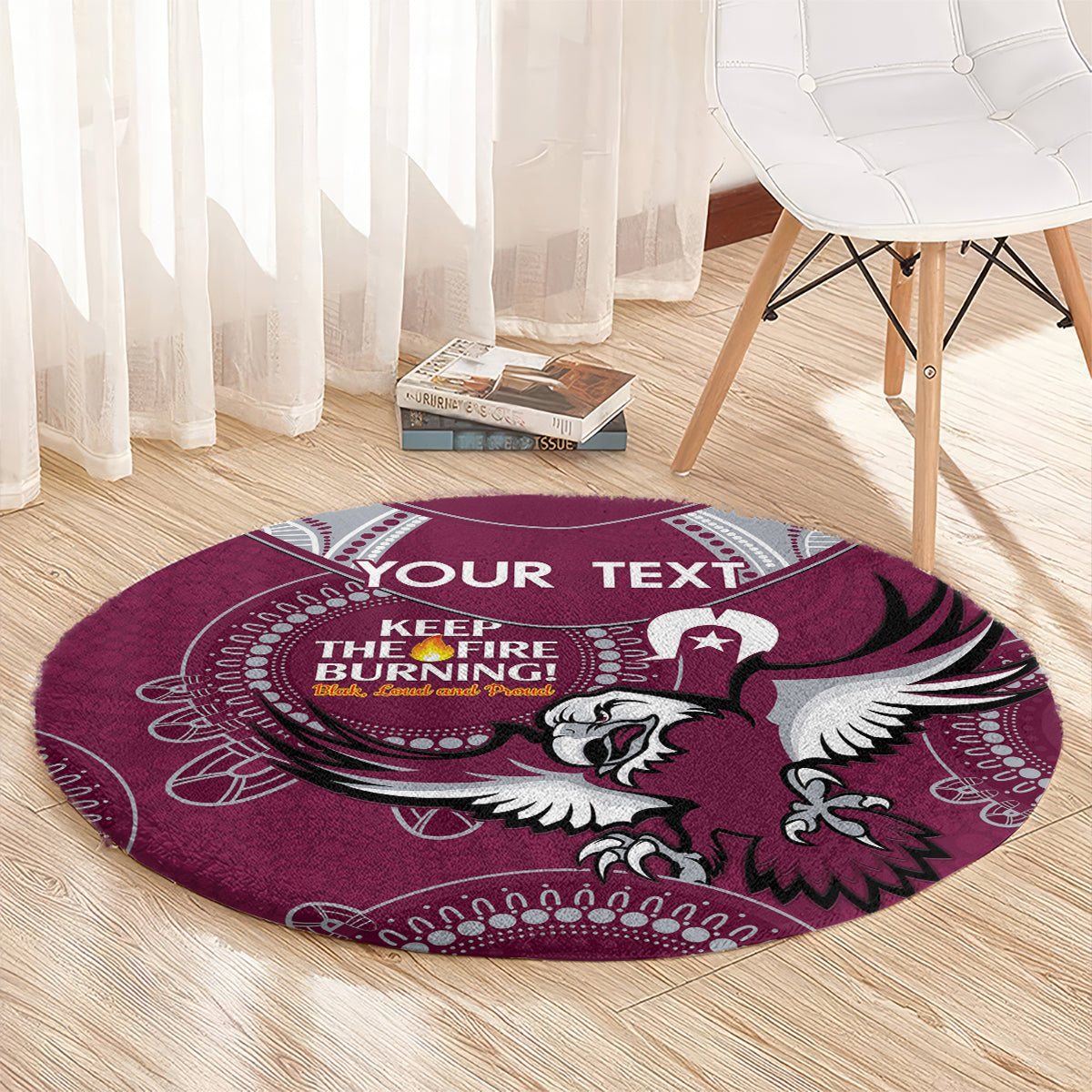 Custom NRL Sea Eagles NAIDOC Week Round Carpet Keep The Fire Burning Indigenous Art