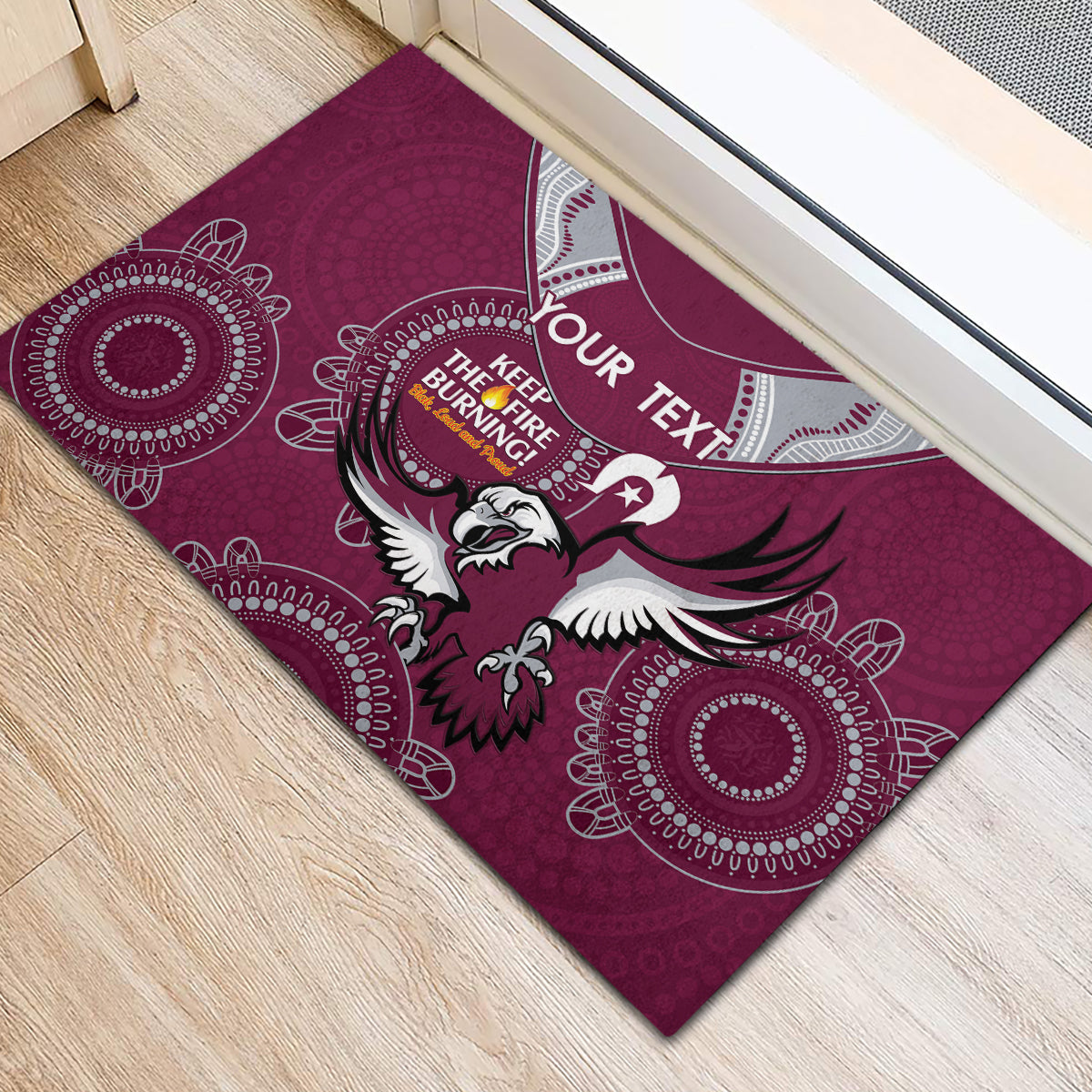 Custom NRL Sea Eagles NAIDOC Week Rubber Doormat Keep The Fire Burning Indigenous Art