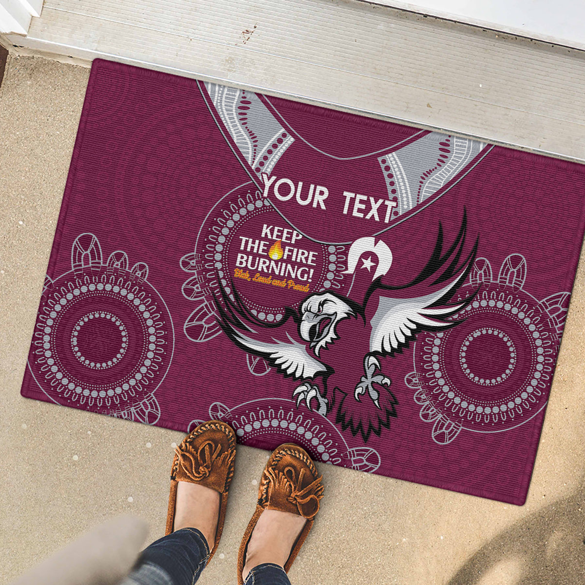 Custom NRL Sea Eagles NAIDOC Week Rubber Doormat Keep The Fire Burning Indigenous Art