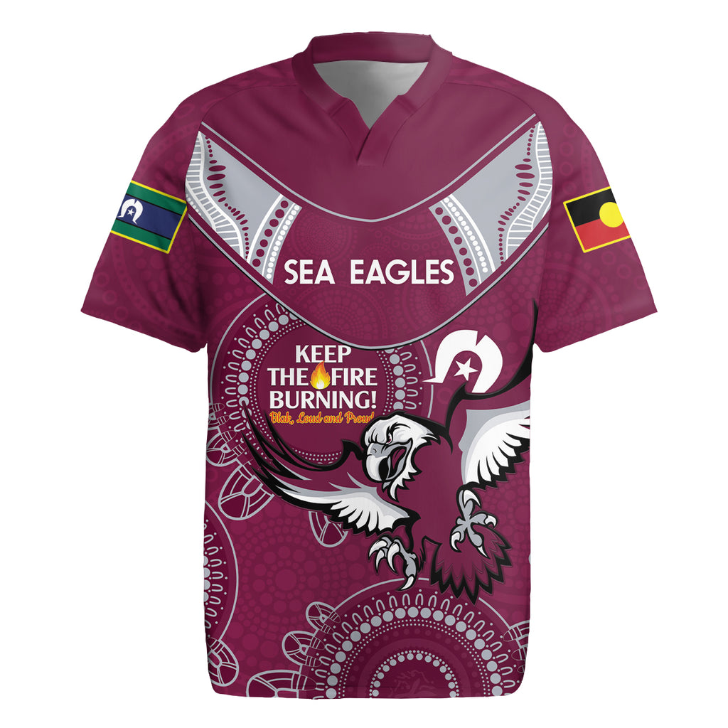 Custom NRL Sea Eagles NAIDOC Week Rugby Jersey Keep The Fire Burning Indigenous Art