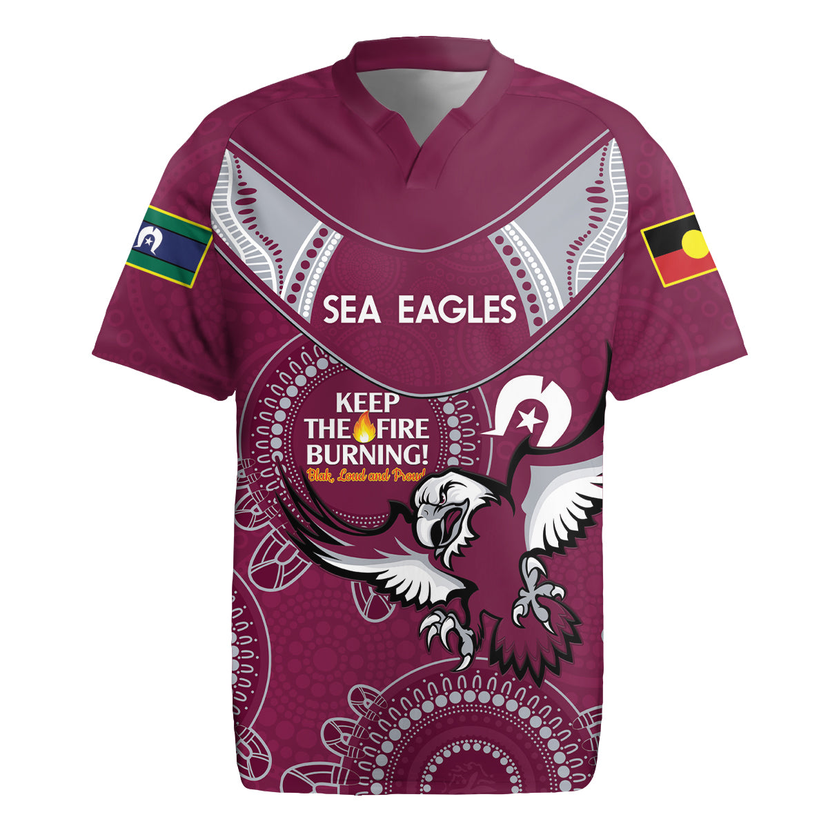 Custom NRL Sea Eagles NAIDOC Week Rugby Jersey Keep The Fire Burning Indigenous Art