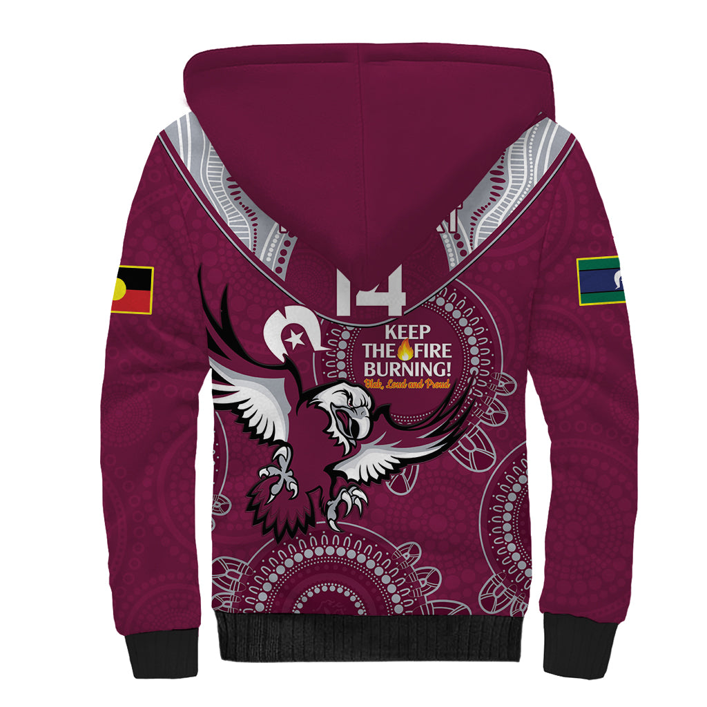 Custom NRL Sea Eagles NAIDOC Week Sherpa Hoodie Keep The Fire Burning Indigenous Art