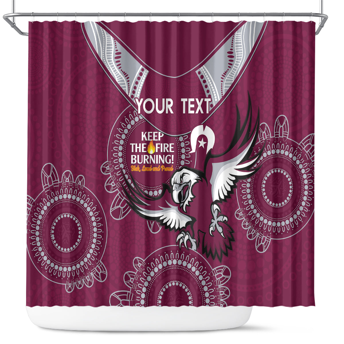 Custom NRL Sea Eagles NAIDOC Week Shower Curtain Keep The Fire Burning Indigenous Art