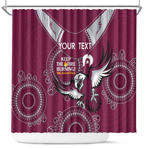 Custom NRL Sea Eagles NAIDOC Week Shower Curtain Keep The Fire Burning Indigenous Art