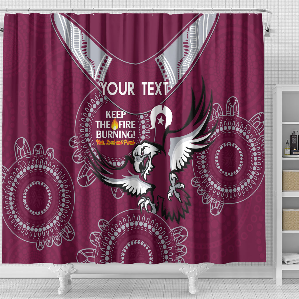 Custom NRL Sea Eagles NAIDOC Week Shower Curtain Keep The Fire Burning Indigenous Art