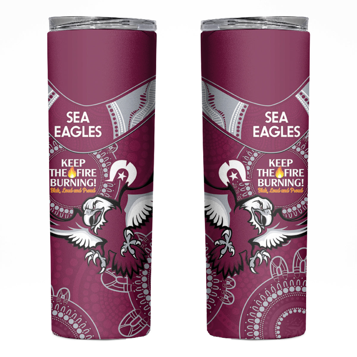 NRL Sea Eagles NAIDOC Week Skinny Tumbler Keep The Fire Burning Indigenous Art