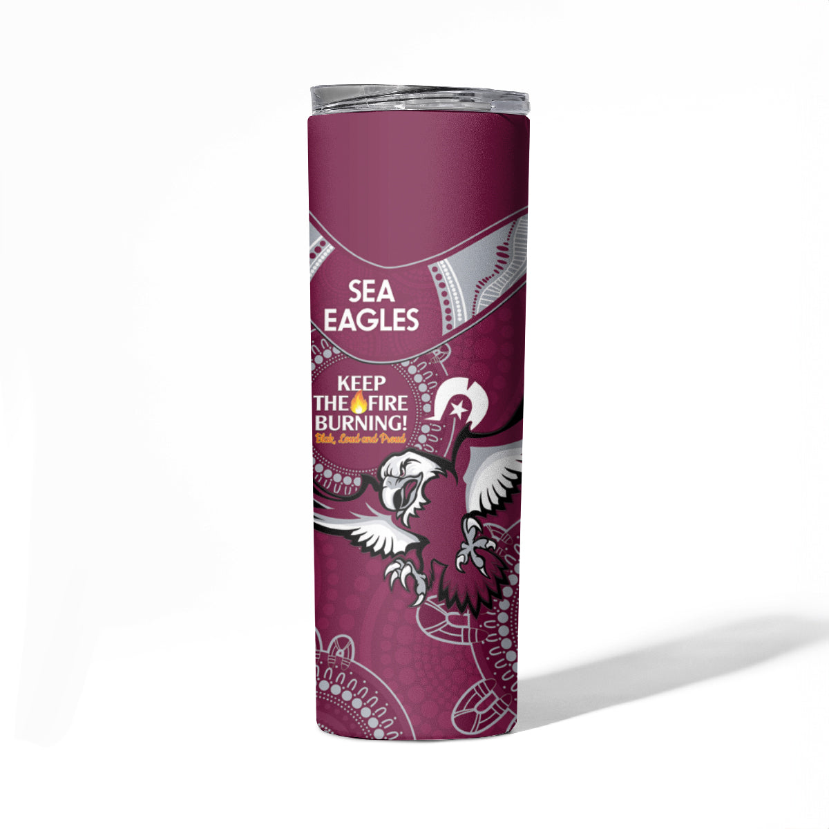 NRL Sea Eagles NAIDOC Week Skinny Tumbler Keep The Fire Burning Indigenous Art