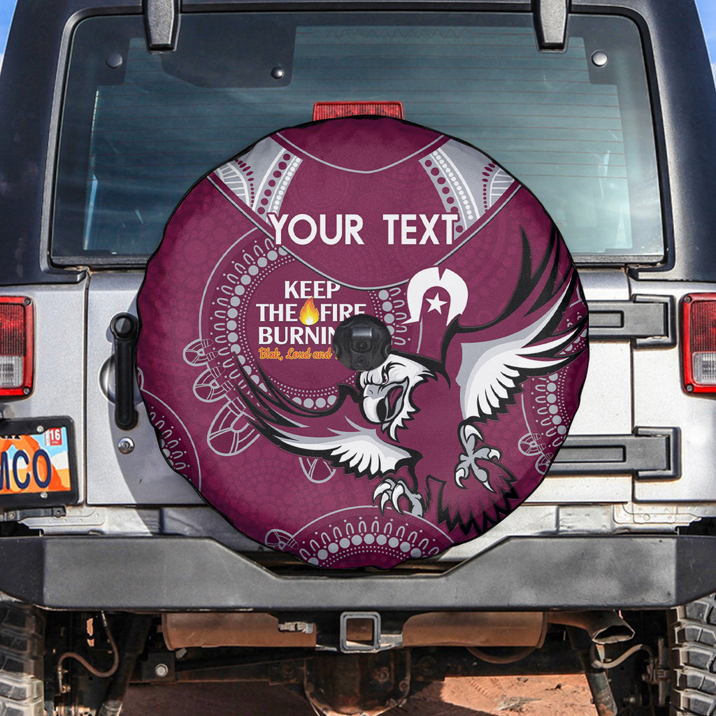 Custom NRL Sea Eagles NAIDOC Week Spare Tire Cover Keep The Fire Burning Indigenous Art