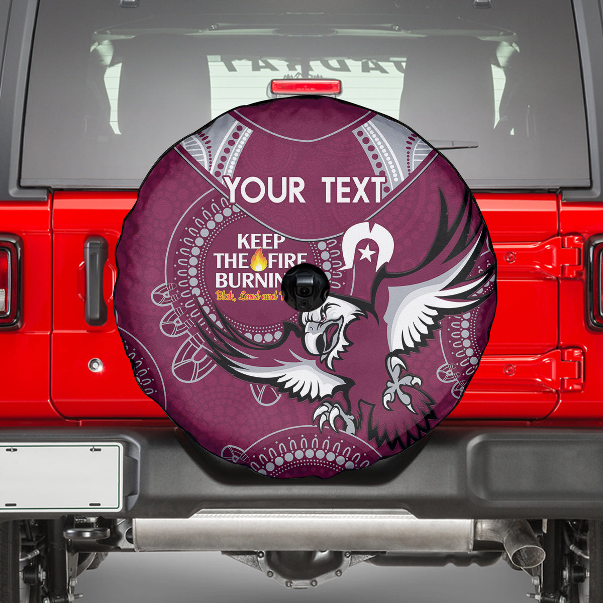 Custom NRL Sea Eagles NAIDOC Week Spare Tire Cover Keep The Fire Burning Indigenous Art