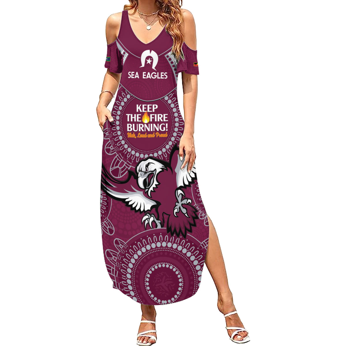 Custom NRL Sea Eagles NAIDOC Week Summer Maxi Dress Keep The Fire Burning Indigenous Art