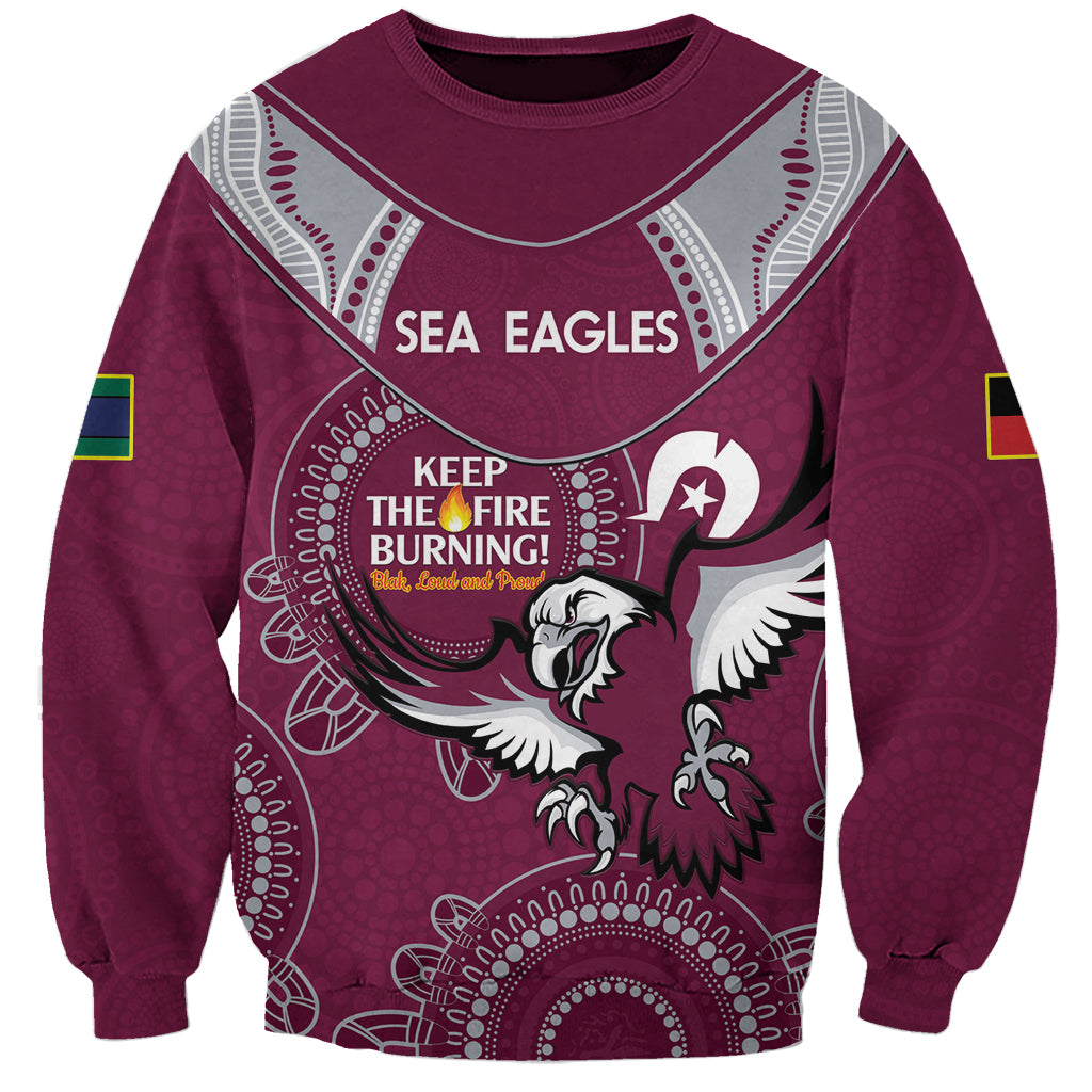 Custom NRL Sea Eagles NAIDOC Week Sweatshirt Keep The Fire Burning Indigenous Art