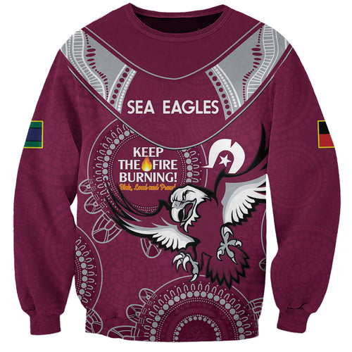 Custom NRL Sea Eagles NAIDOC Week Sweatshirt Keep The Fire Burning Indigenous Art