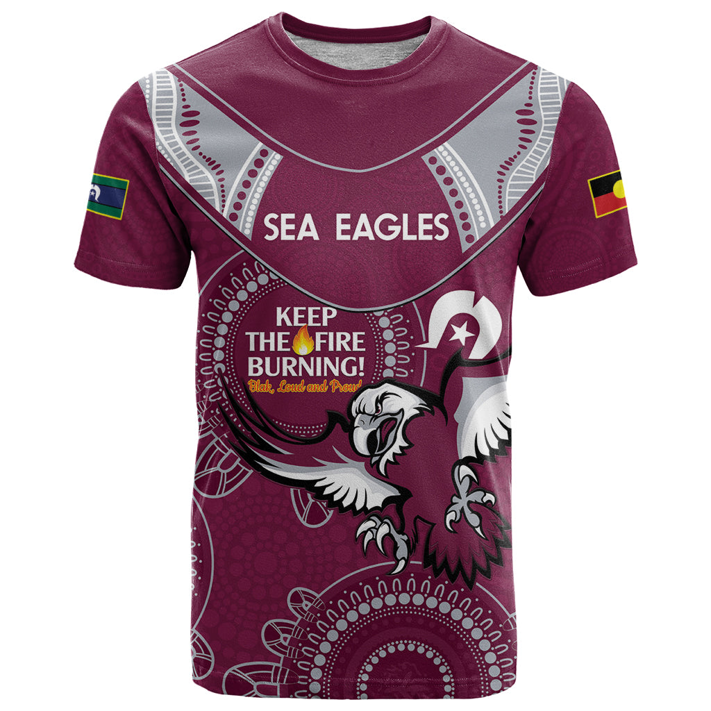 Custom NRL Sea Eagles NAIDOC Week T Shirt Keep The Fire Burning Indigenous Art