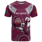 Custom NRL Sea Eagles NAIDOC Week T Shirt Keep The Fire Burning Indigenous Art
