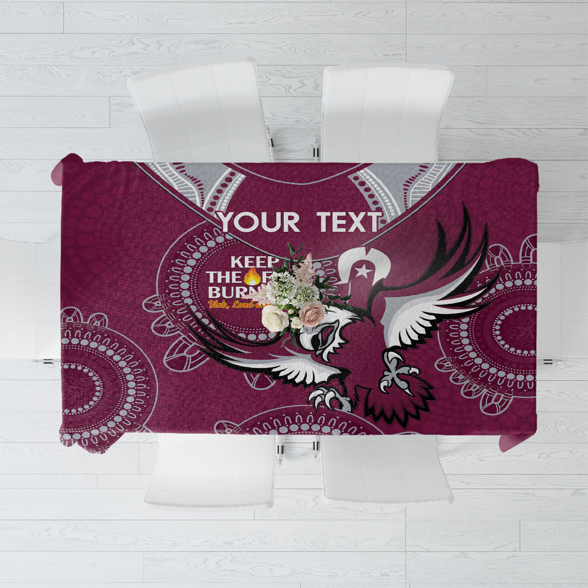 Custom NRL Sea Eagles NAIDOC Week Tablecloth Keep The Fire Burning Indigenous Art