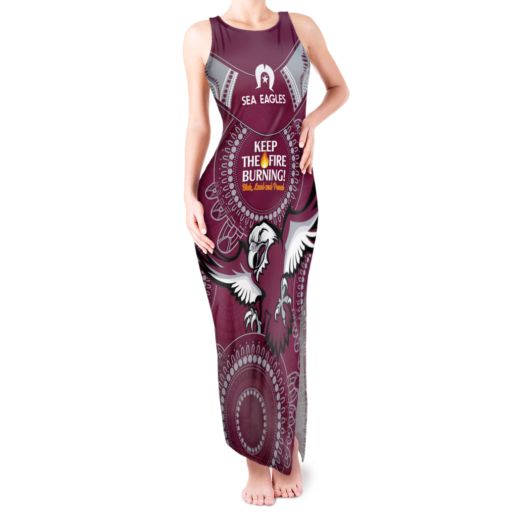 Custom NRL Sea Eagles NAIDOC Week Tank Maxi Dress Keep The Fire Burning Indigenous Art