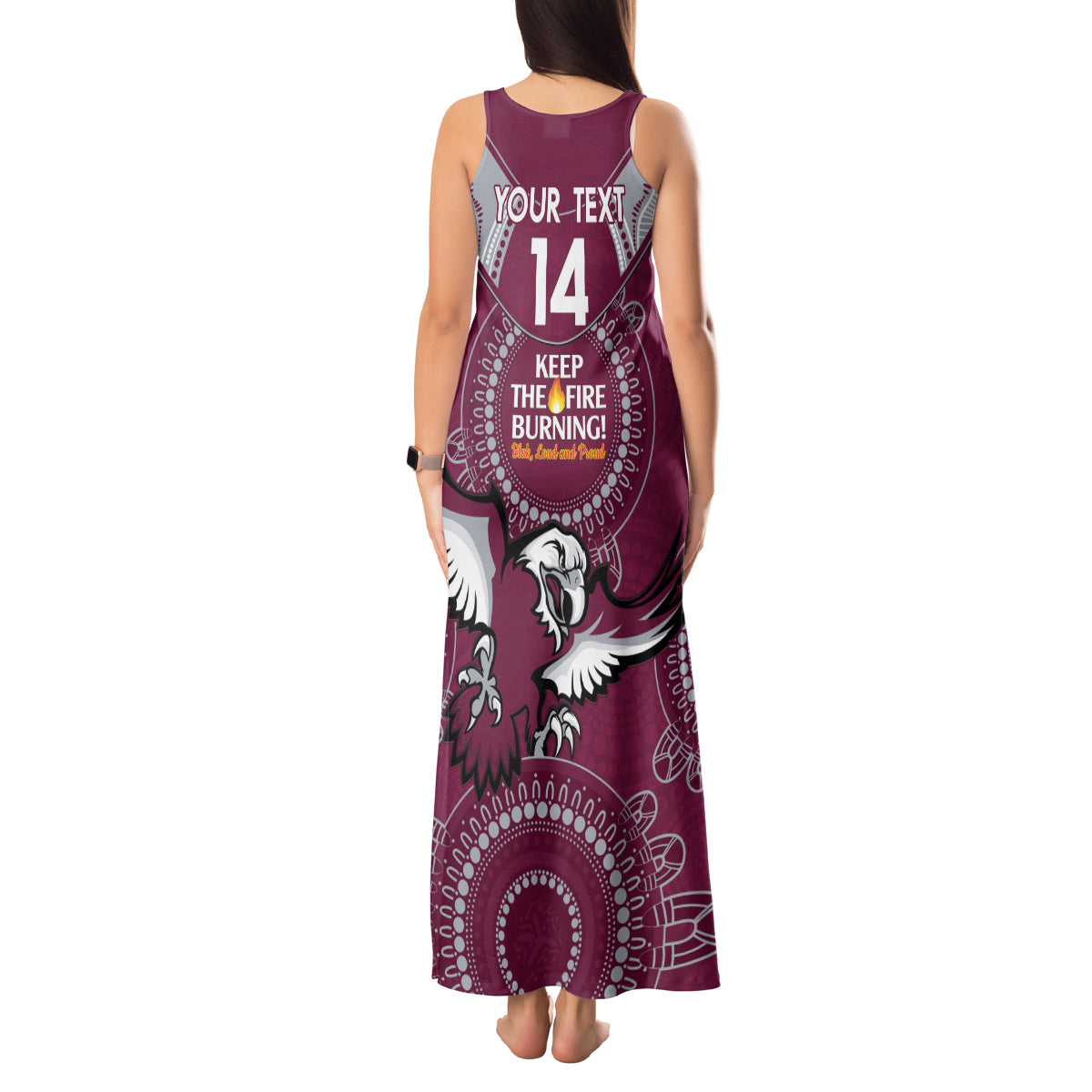 Custom NRL Sea Eagles NAIDOC Week Tank Maxi Dress Keep The Fire Burning Indigenous Art