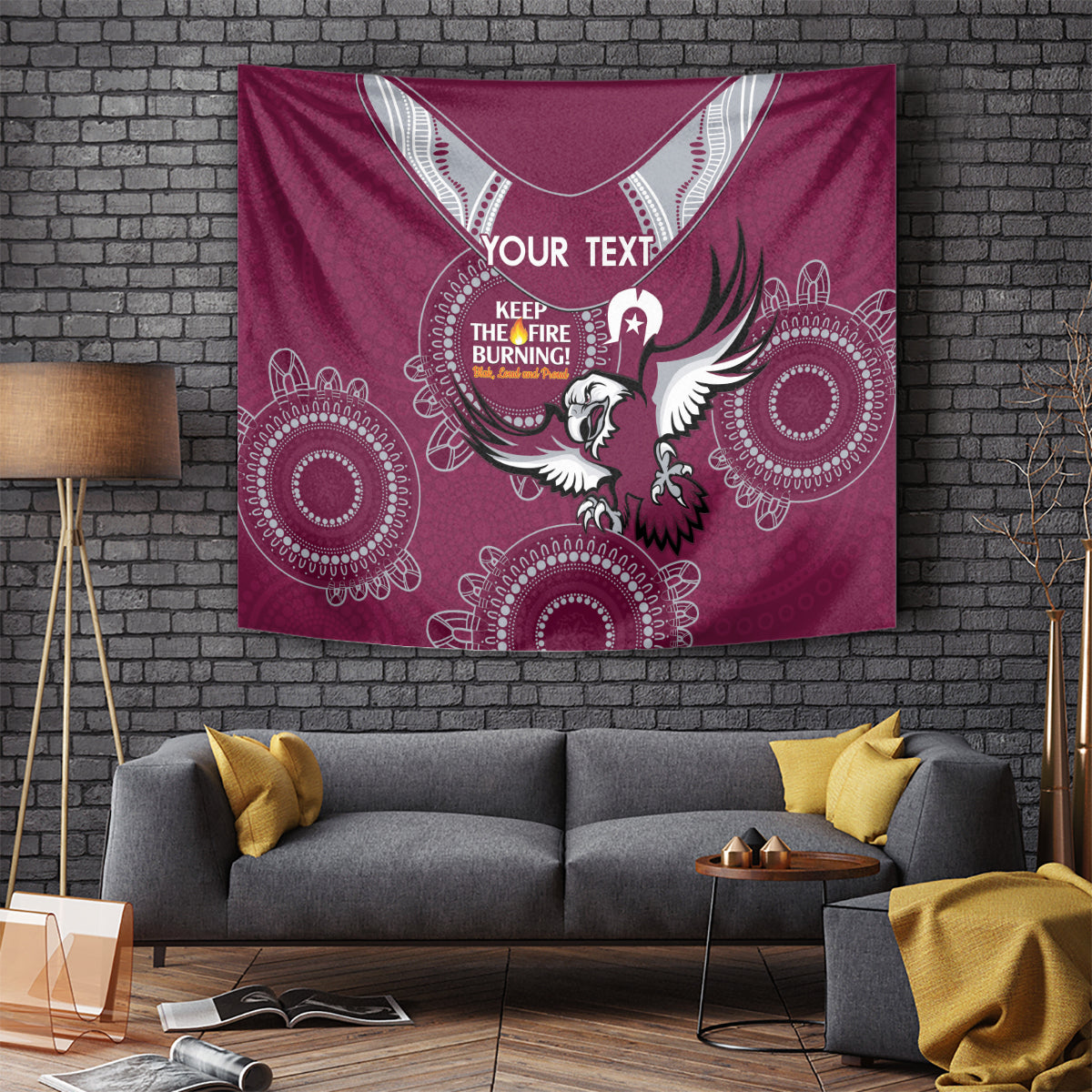 Custom NRL Sea Eagles NAIDOC Week Tapestry Keep The Fire Burning Indigenous Art