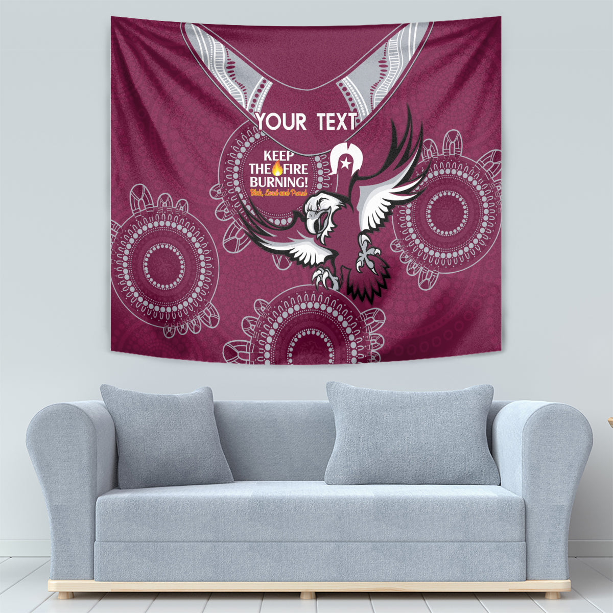 Custom NRL Sea Eagles NAIDOC Week Tapestry Keep The Fire Burning Indigenous Art