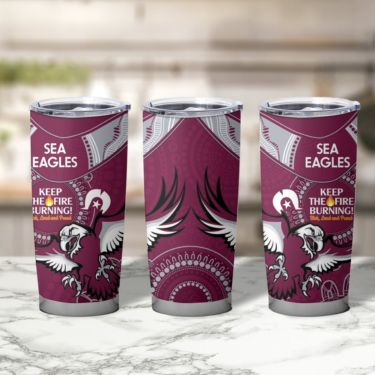 NRL Sea Eagles NAIDOC Week Tumbler Cup Keep The Fire Burning Indigenous Art