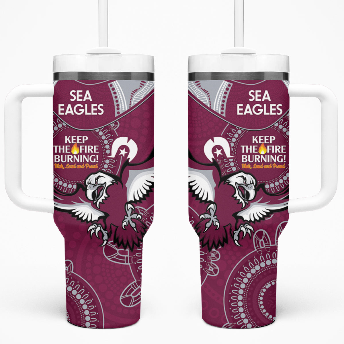 NRL Sea Eagles NAIDOC Week Tumbler With Handle Keep The Fire Burning Indigenous Art