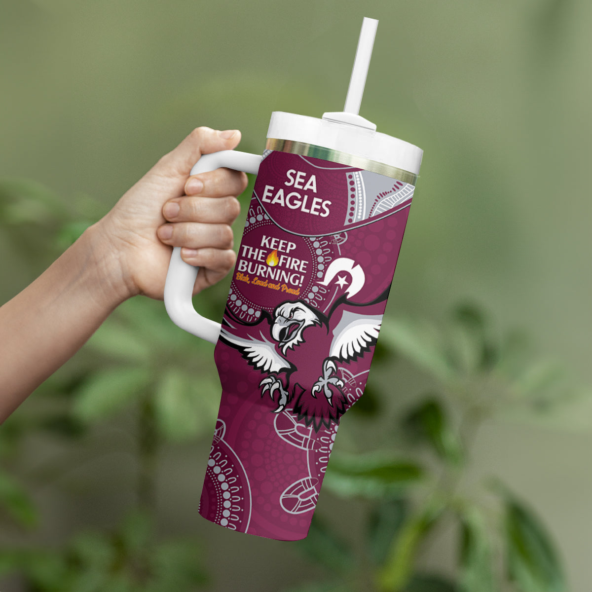 NRL Sea Eagles NAIDOC Week Tumbler With Handle Keep The Fire Burning Indigenous Art