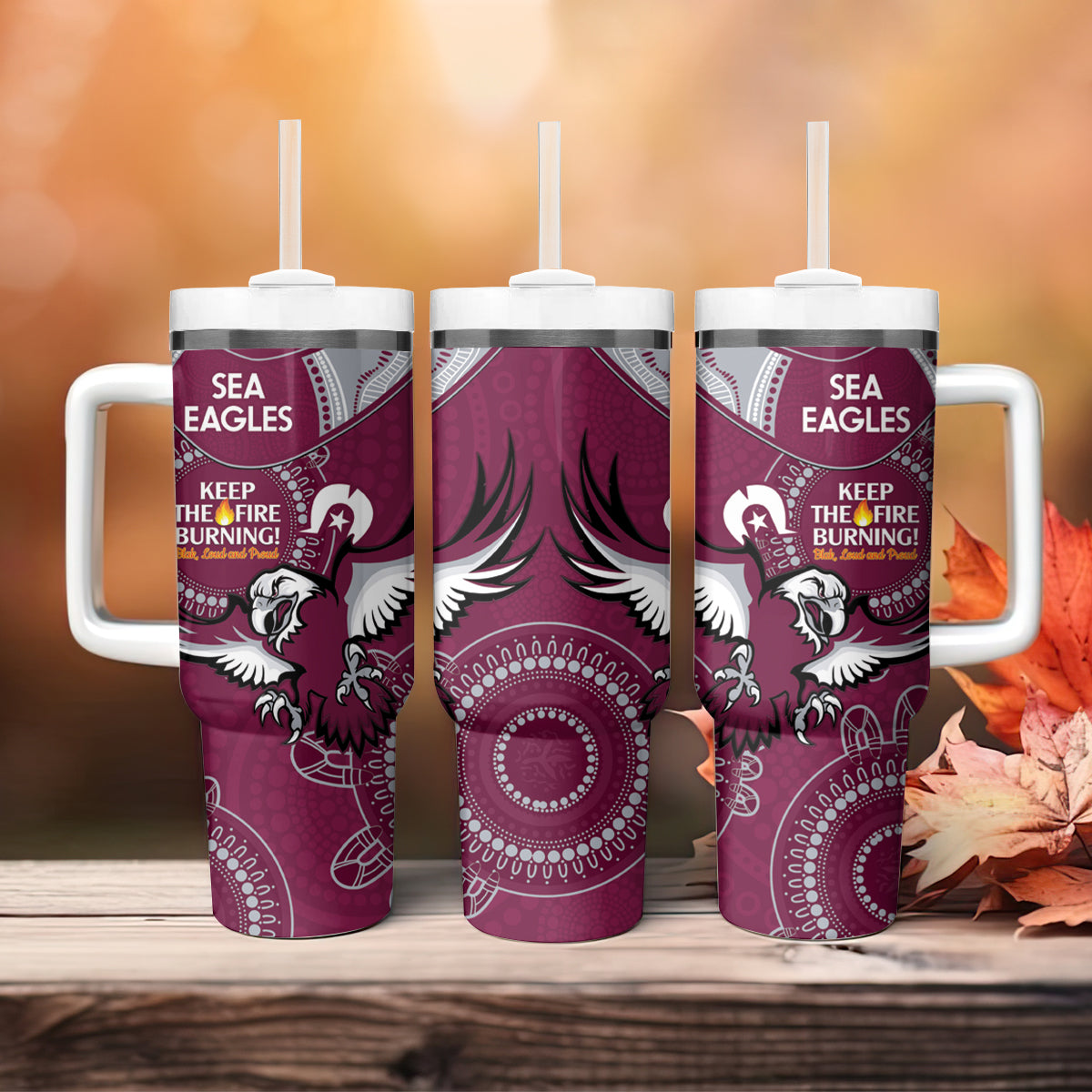 NRL Sea Eagles NAIDOC Week Tumbler With Handle Keep The Fire Burning Indigenous Art