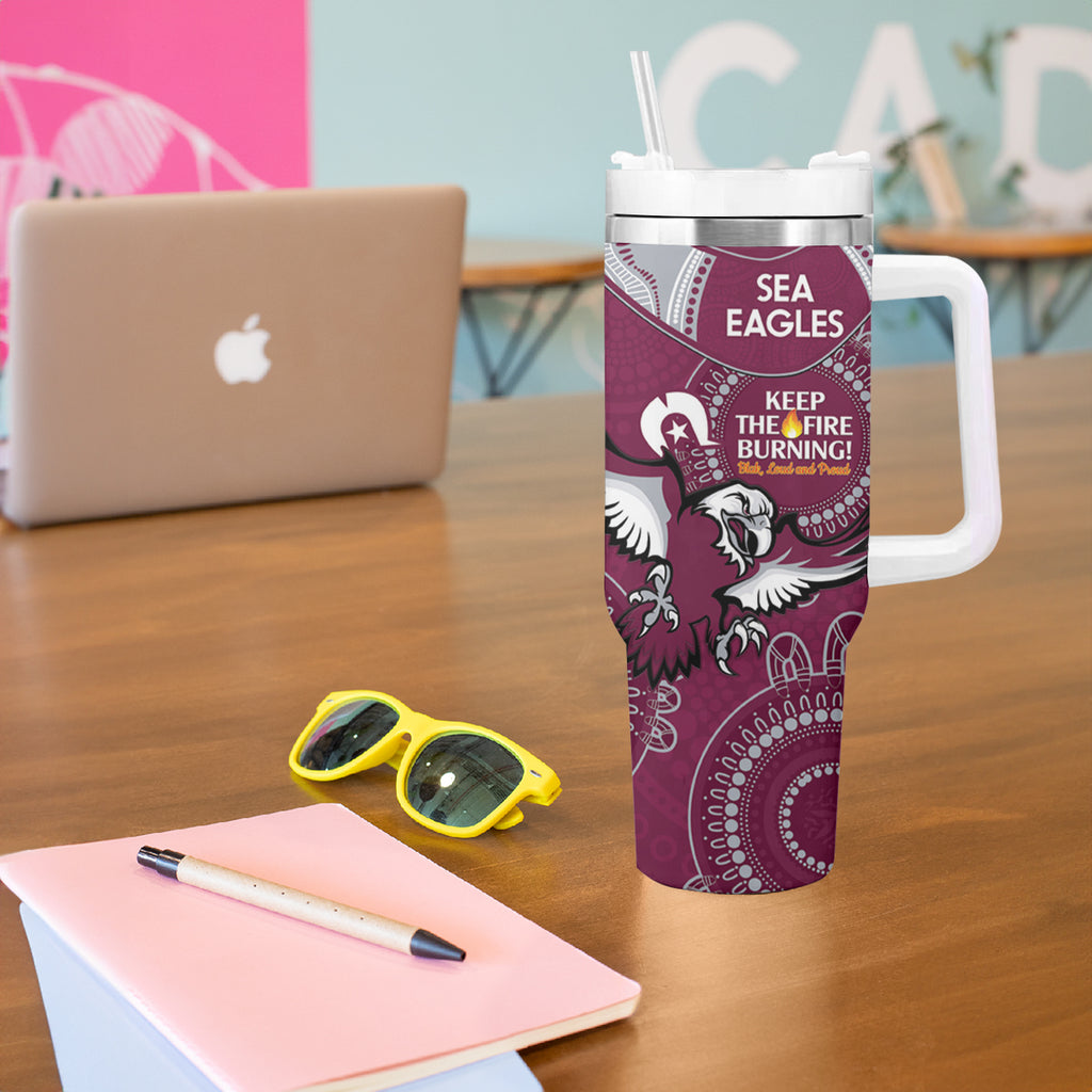 NRL Sea Eagles NAIDOC Week Tumbler With Handle Keep The Fire Burning Indigenous Art