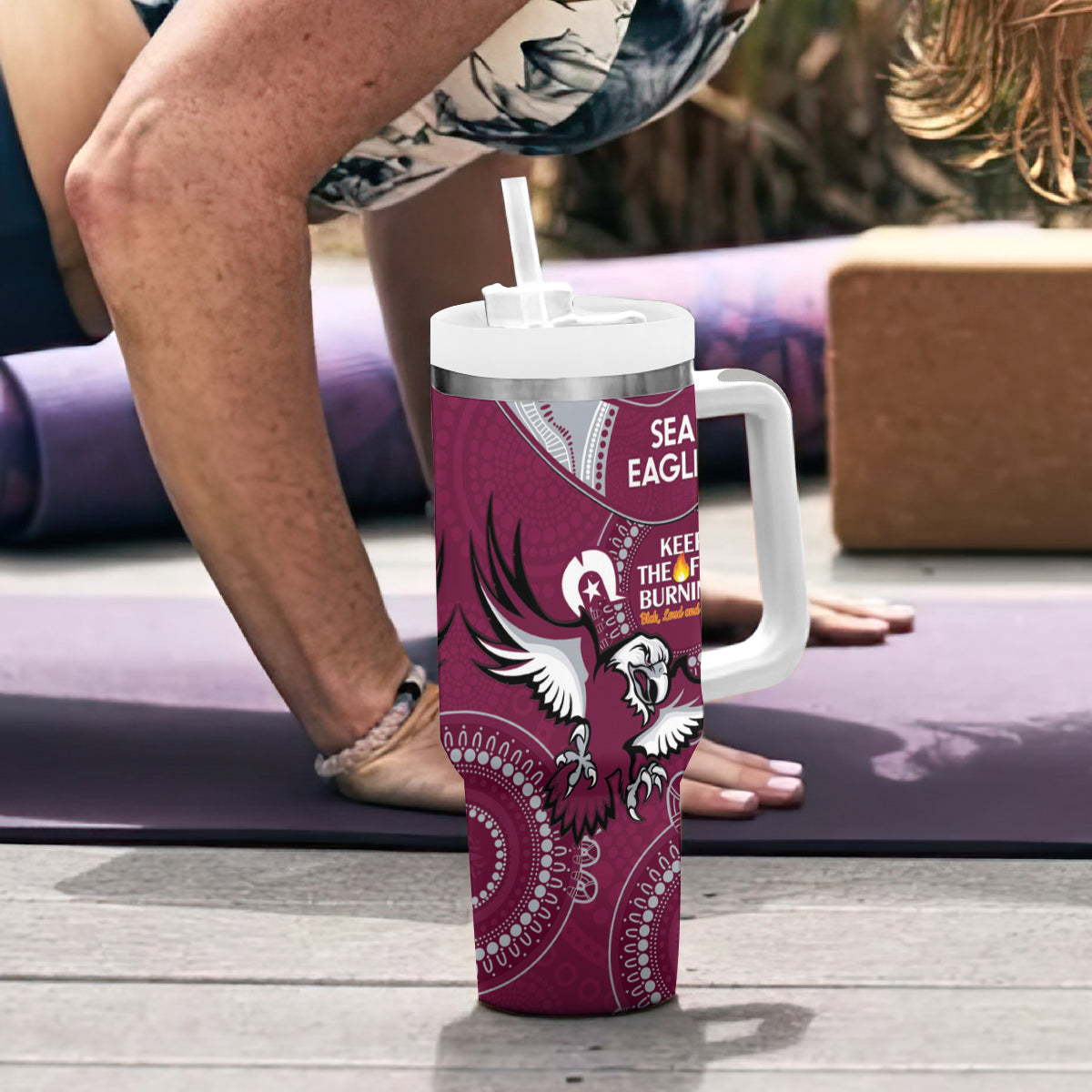 NRL Sea Eagles NAIDOC Week Tumbler With Handle Keep The Fire Burning Indigenous Art