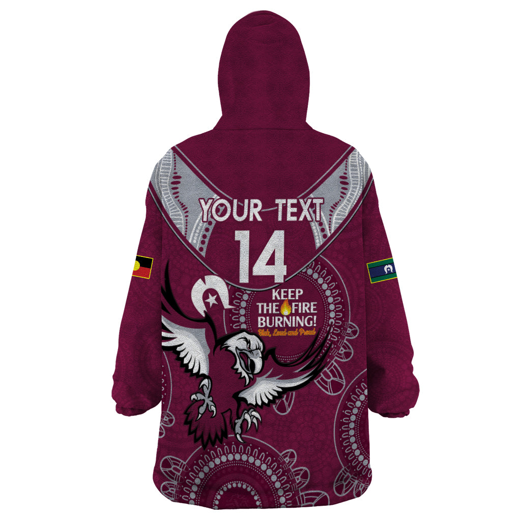 Custom NRL Sea Eagles NAIDOC Week Wearable Blanket Hoodie Keep The Fire Burning Indigenous Art