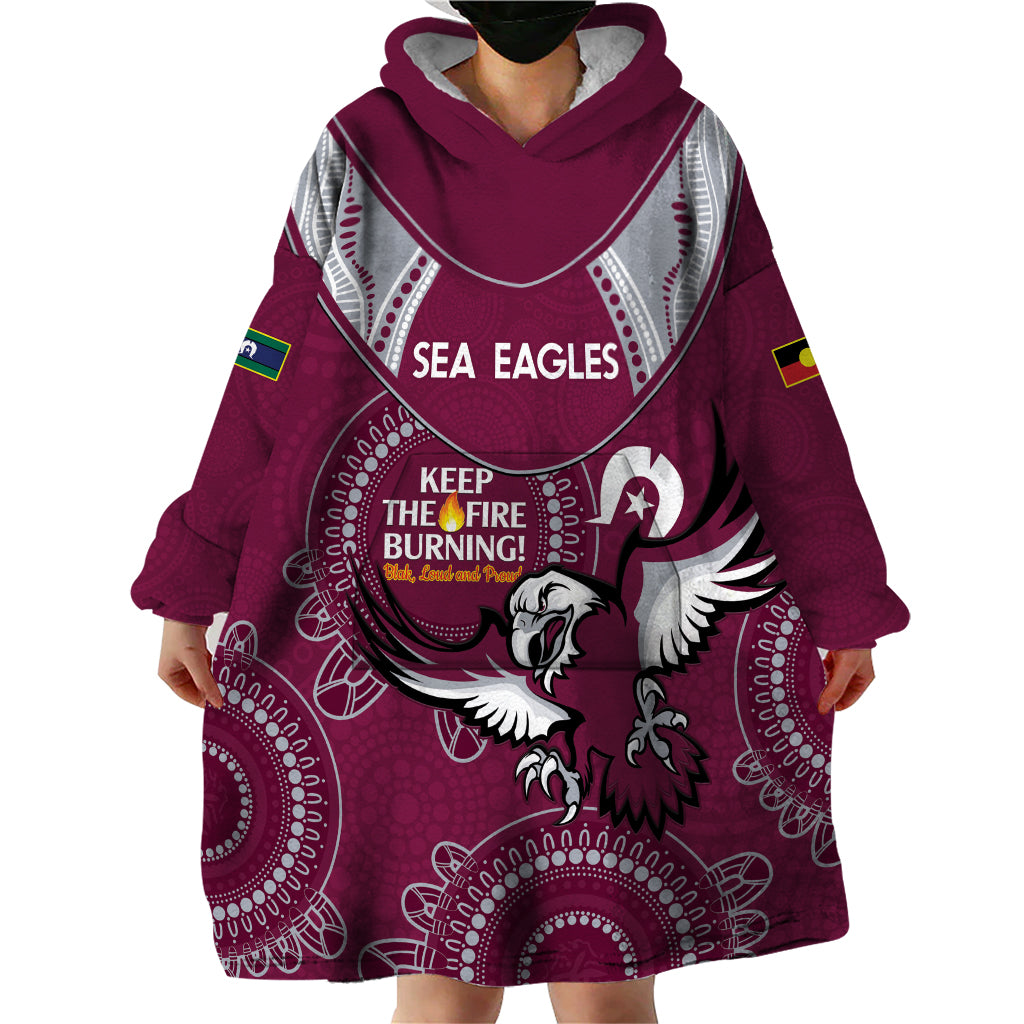 Custom NRL Sea Eagles NAIDOC Week Wearable Blanket Hoodie Keep The Fire Burning Indigenous Art