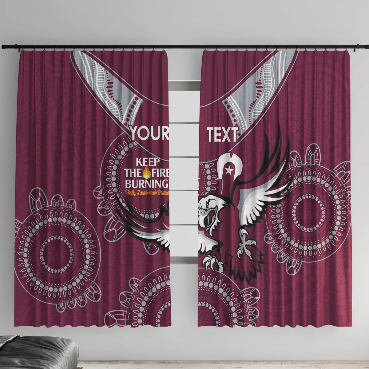 Custom NRL Sea Eagles NAIDOC Week Window Curtain Keep The Fire Burning Indigenous Art